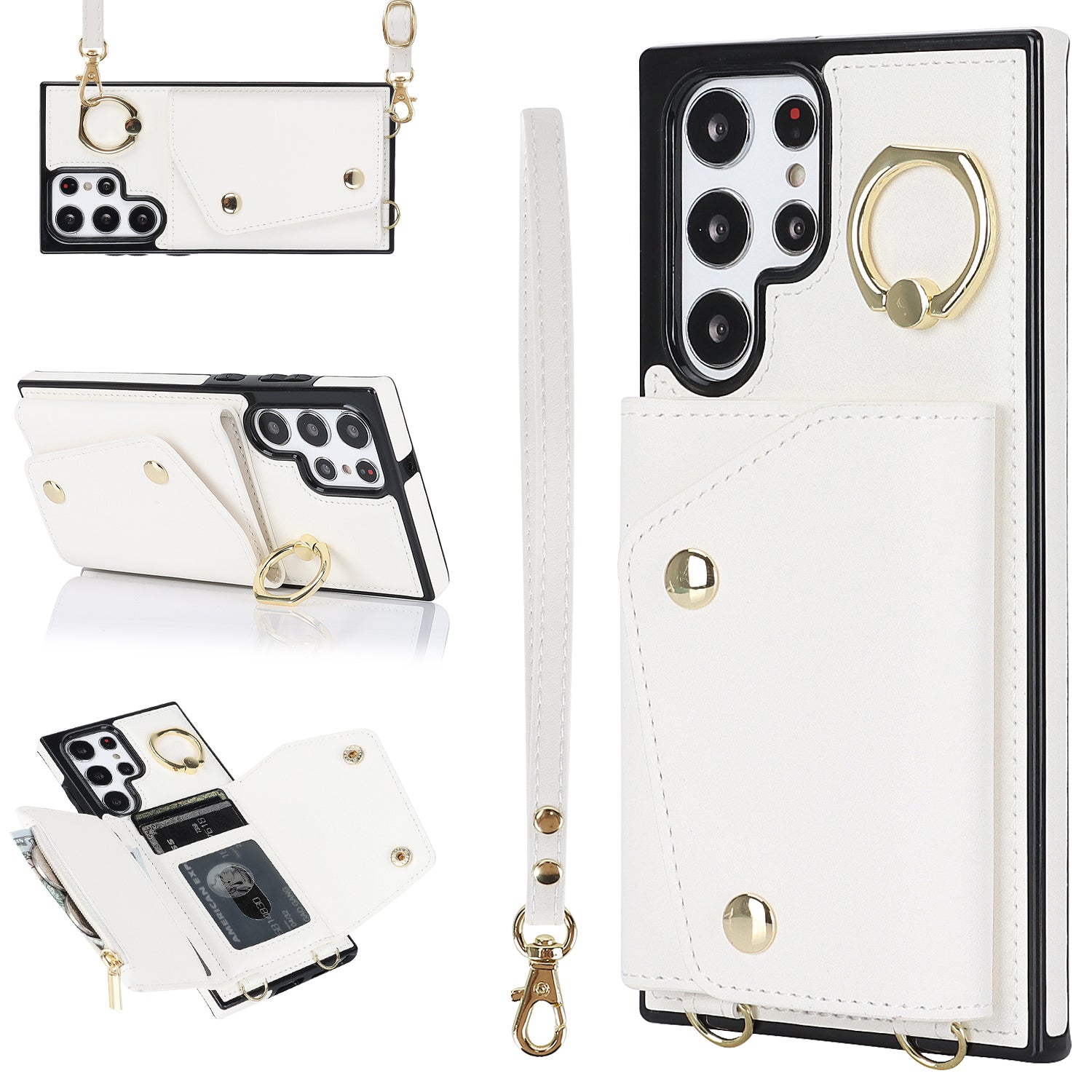 Zipper Wallet Phone Case for Samsung Galaxy S22 Ultra 5G PU Leather Coated TPU Cover with Ring Kickstand Zipper Wallet Phone Case for Samsung Galaxy S22 Ultra 5G PU Leather Coated TPU Cover with Ring Kickstand